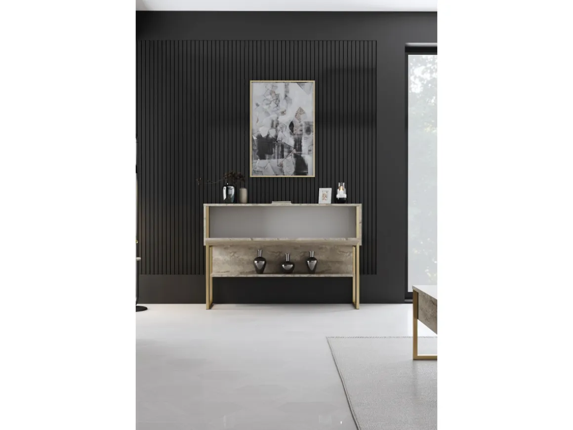 Console en bois "Luxe" - 120 x 30 x 80 cm - Travertin Or