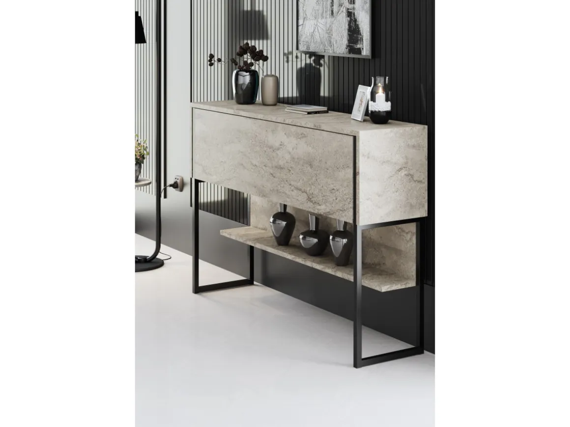 Console en bois "Luxe" - 120 x 30 x 80 cm - Travertin Noir