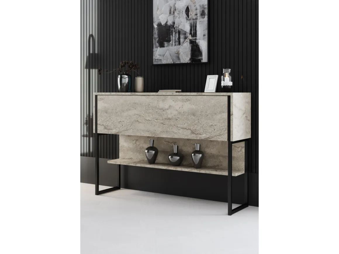 Console en bois "Luxe" - 120 x 30 x 80 cm - Travertin Noir