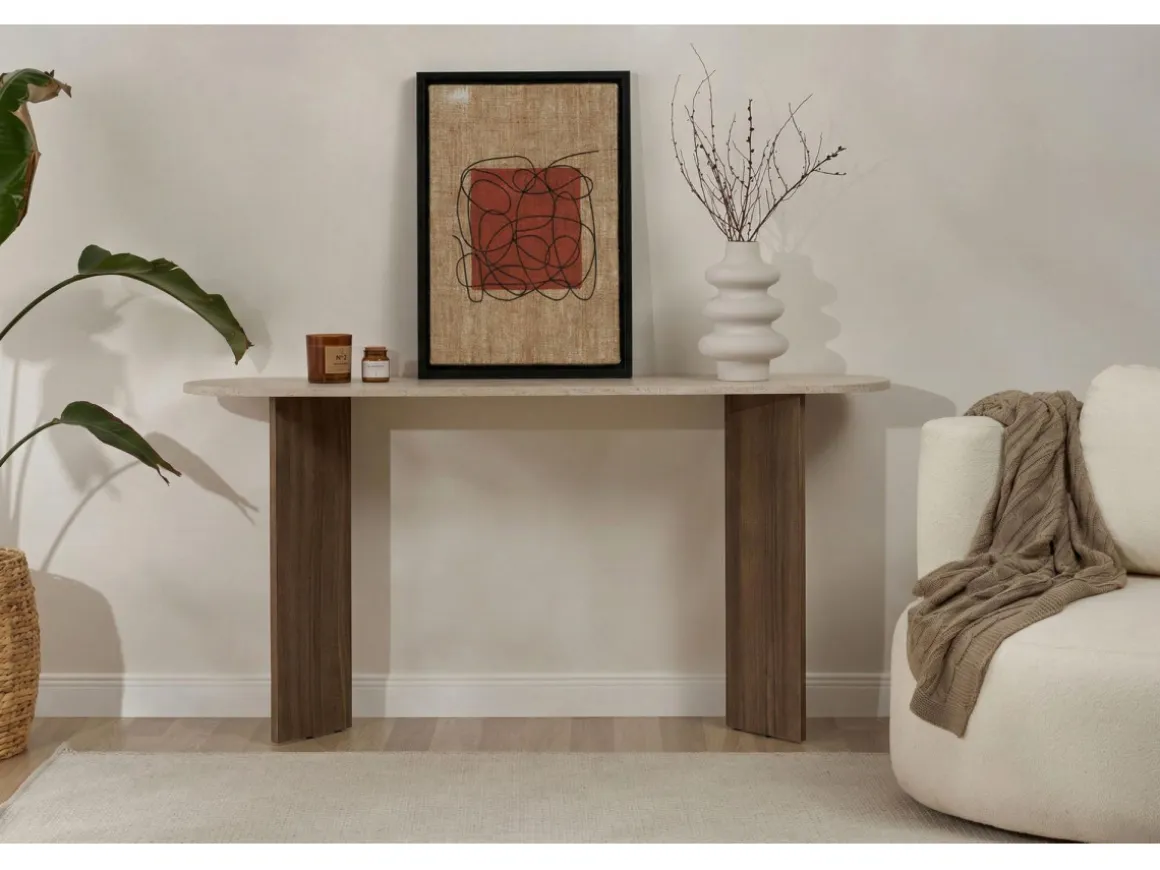 Console en bois "Sira" - 150 x 35 x 75 cm - Travertin