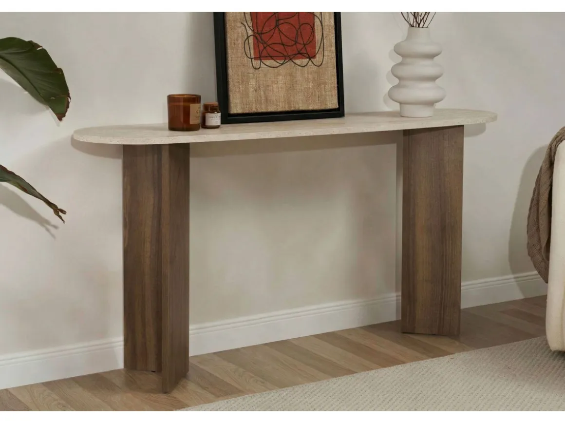 Console en bois "Sira" - 150 x 35 x 75 cm - Travertin