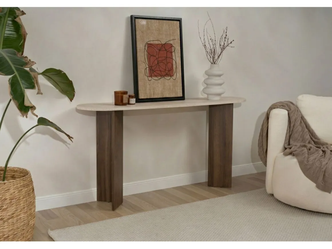 Console en bois "Sira" - 150 x 35 x 75 cm - Travertin