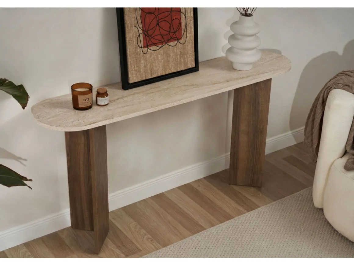 Console en bois "Sira" - 150 x 35 x 75 cm - Travertin