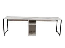 Double bureau avec 2 étagères en bois "Twin" - 240 x 60 x 74 cm - Blanc marbré