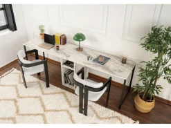 Double bureau avec 2 étagères en bois 