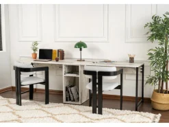 Double bureau avec 2 étagères en bois 