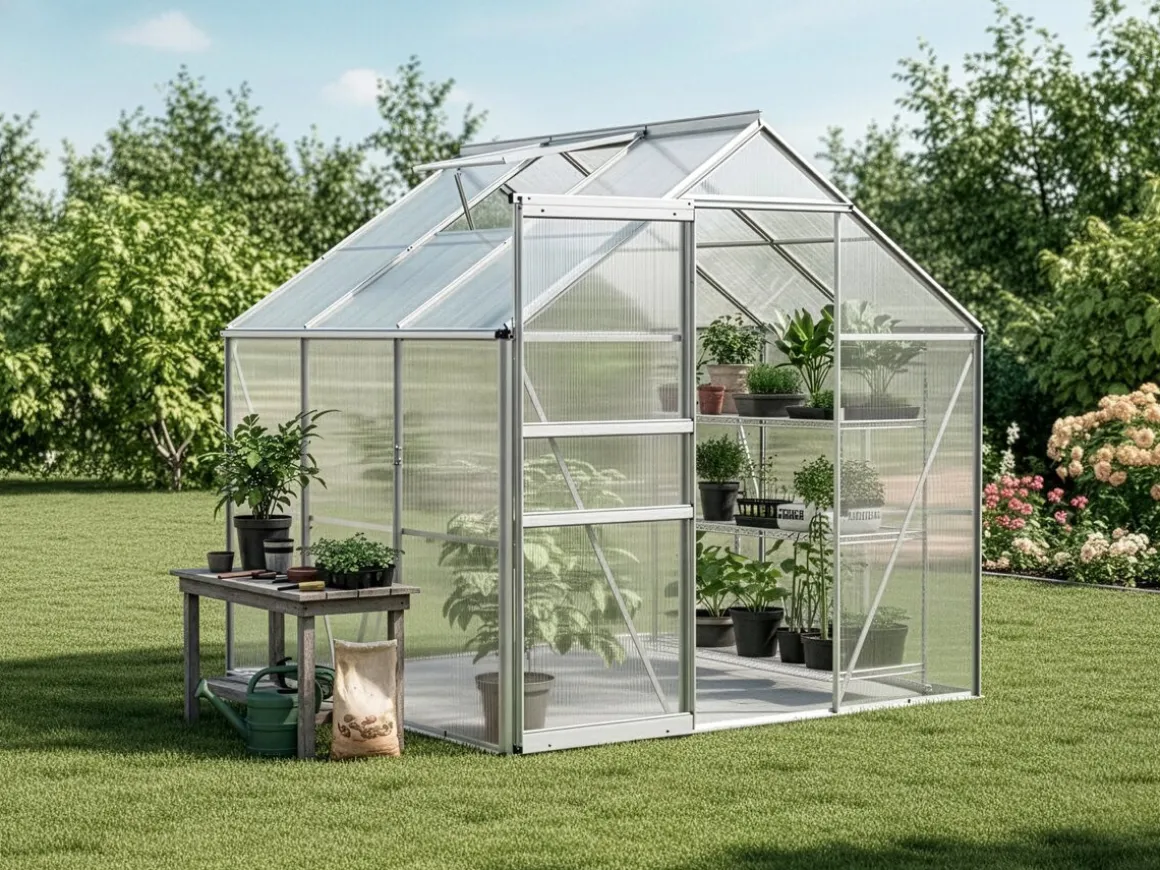 Embase en acier galvanisé pour serre jardin "Basilic" - 3,61 m² - Gris
