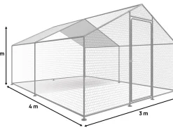 Enclos à poules 12 m² parc grillagé 4 x 3 x 2 M acier galvanisé