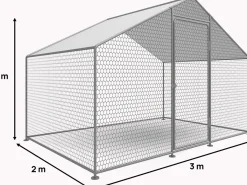 Enclos à poules 6 m² parc grillagé 2 x 3 x 2 M acier galvanisé