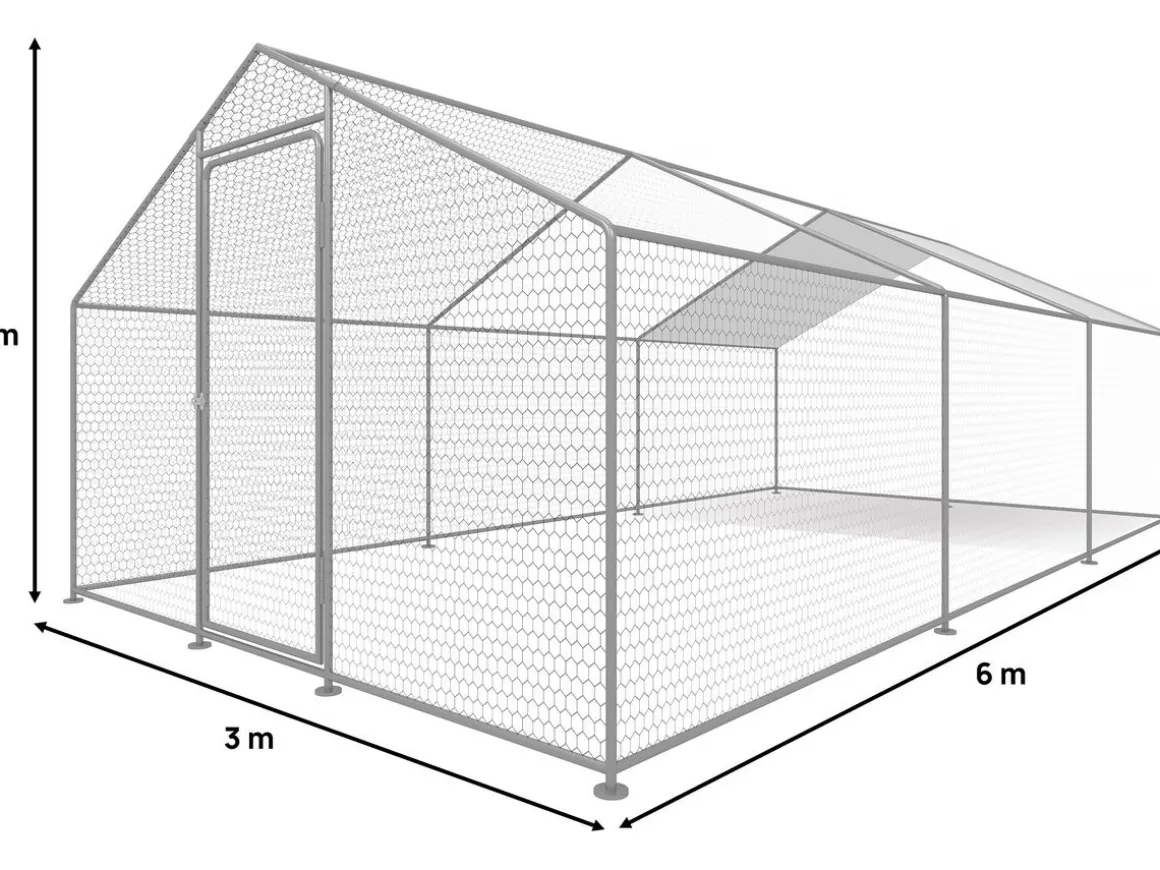 Enclos à poules 18 m² parc grillagé 6 x 3 x 2 M acier galvanisé
