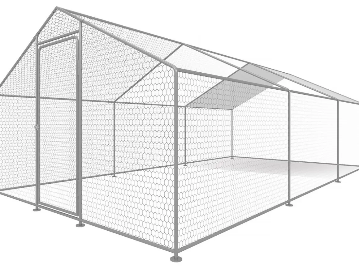Enclos à poules 18 m² parc grillagé 6 x 3 x 2 M acier galvanisé