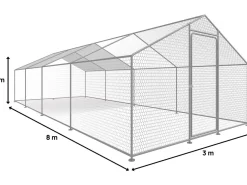 Enclos à poules 24 m² parc grillagé 8 x 3 x 2 M acier galvanisé