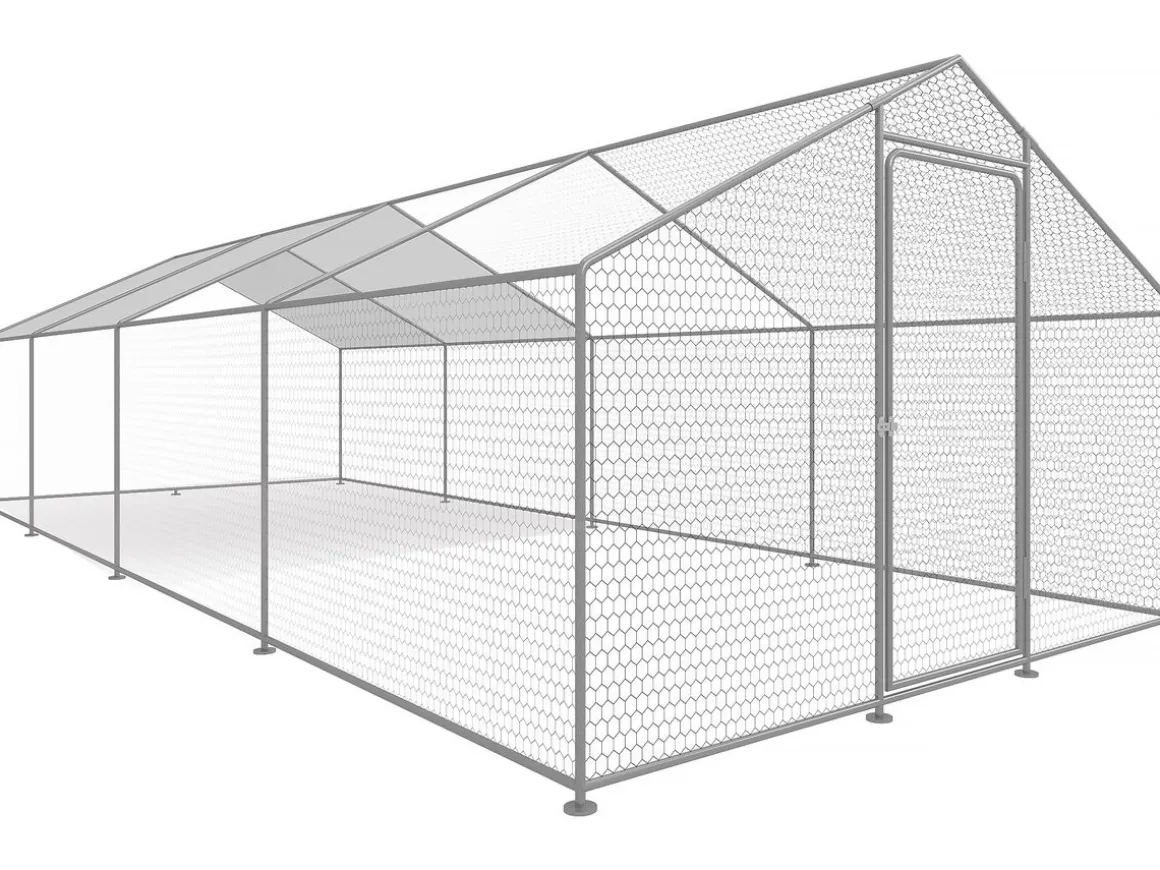 Enclos à poules 24 m² parc grillagé 8 x 3 x 2 M acier galvanisé