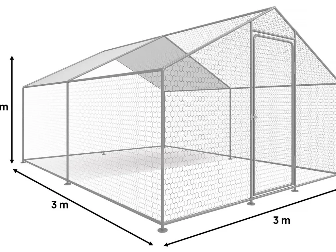 Enclos à poules 9 m² parc grillagé 3 x 3 x 2 M acier galvanisé