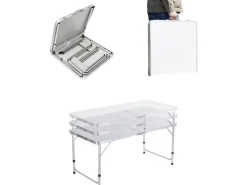 Ensembe table de camping et 4 tabourets pliants - 125 x 60 cm - Blanc