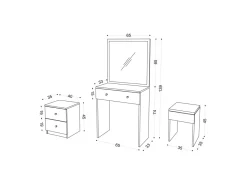 Ensemble de coiffeuse en bois "Nice" - 65 x 35 x 139 cm - Blanc