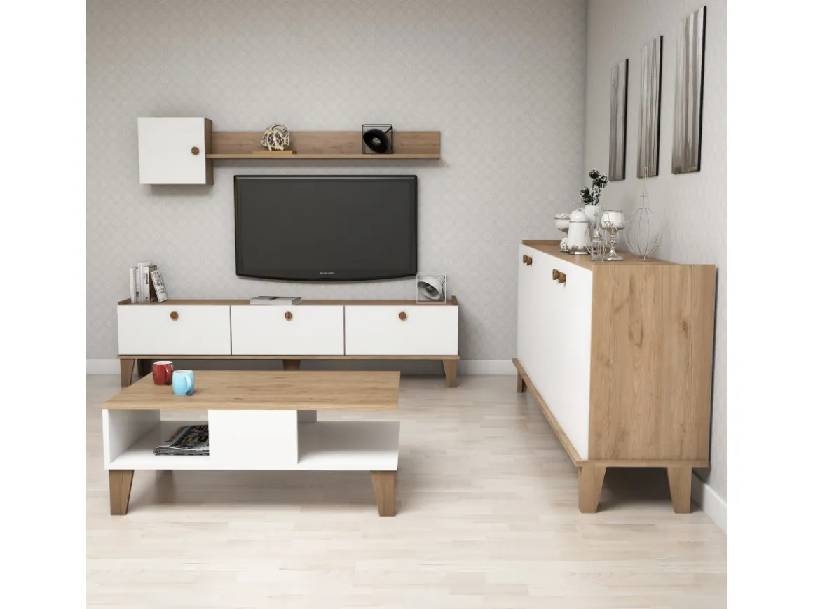 Ensemble de meubles de salon en bois "Sumer" - 180 x 41 x 77 cm - Blanc