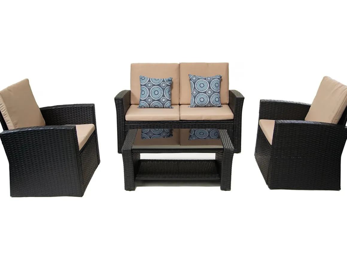 Ensemble de meubles de terrasse "Ilana" - 4 pièces - Osier - Noir