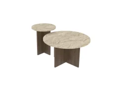 Ensemble de table basse en bois "Private" 70 x 70 x 40 cm - Travertin