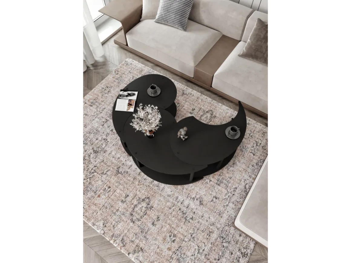 Ensemble de table basse en bois "Yin" 70 x 70 x 38 cm - Noir