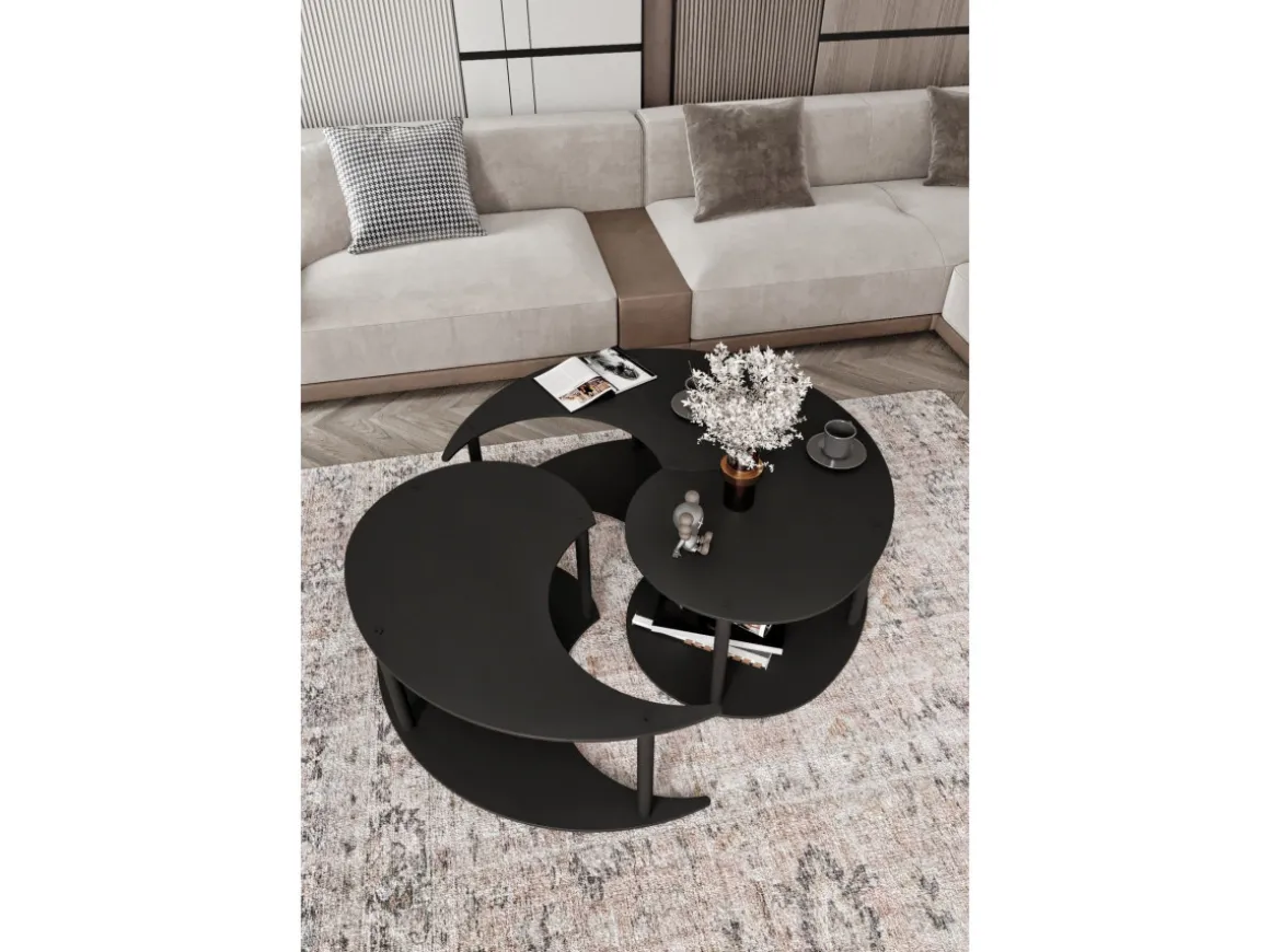 Ensemble de table basse en bois "Yin" 70 x 70 x 38 cm - Noir