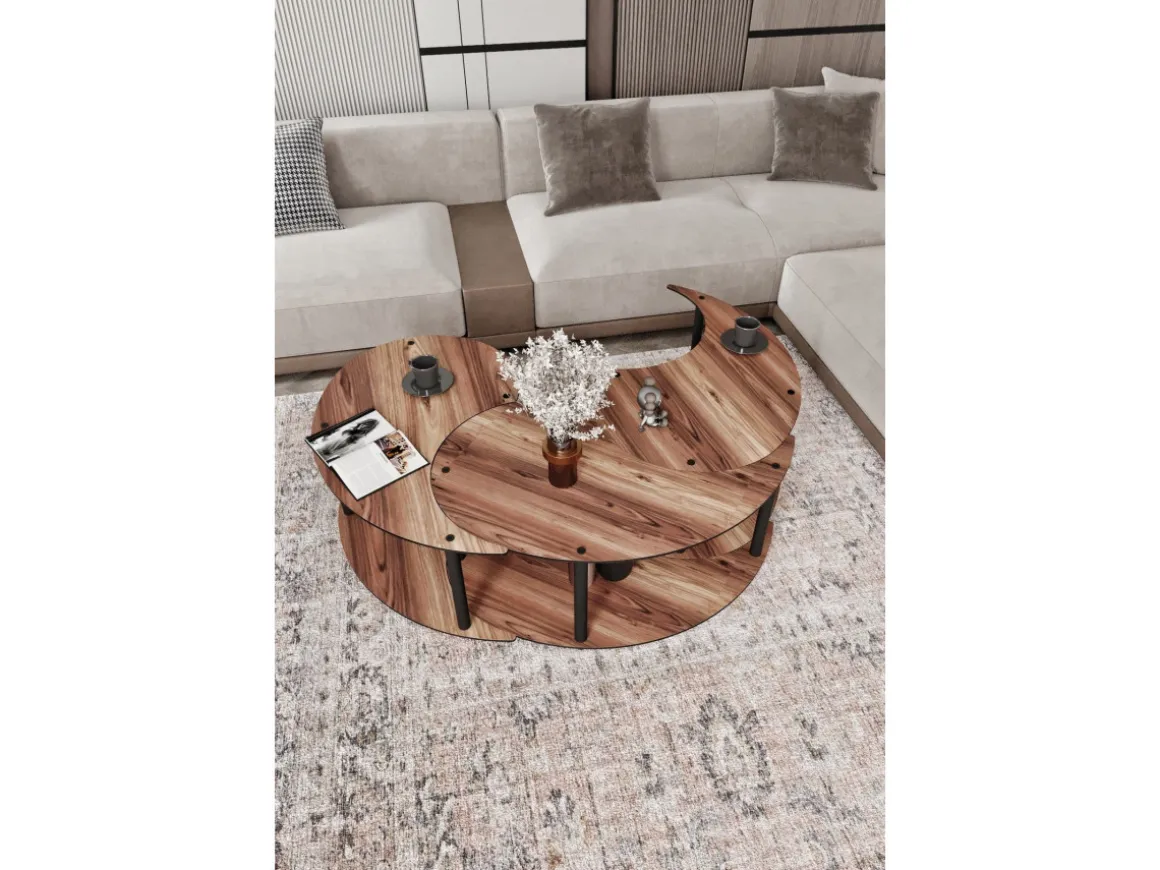 Ensemble de table basse en bois "Yin" 70 x 70 x 38 cm - Noyer