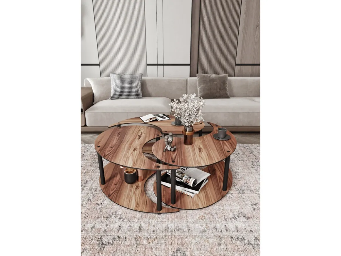 Ensemble de table basse en bois "Yin" 70 x 70 x 38 cm - Noyer