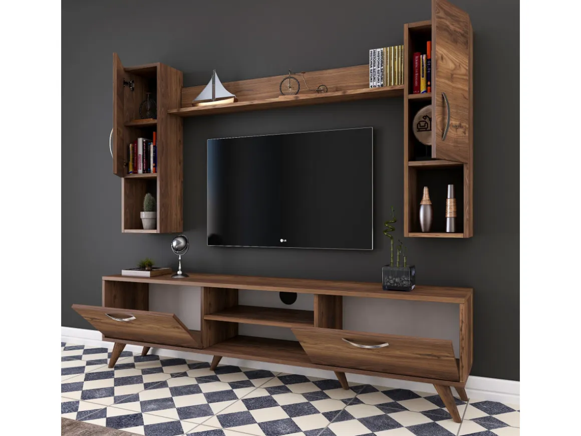 Ensemble meuble TV en bois "Mezalun" - 180 x 35 x 48 cm - Marron