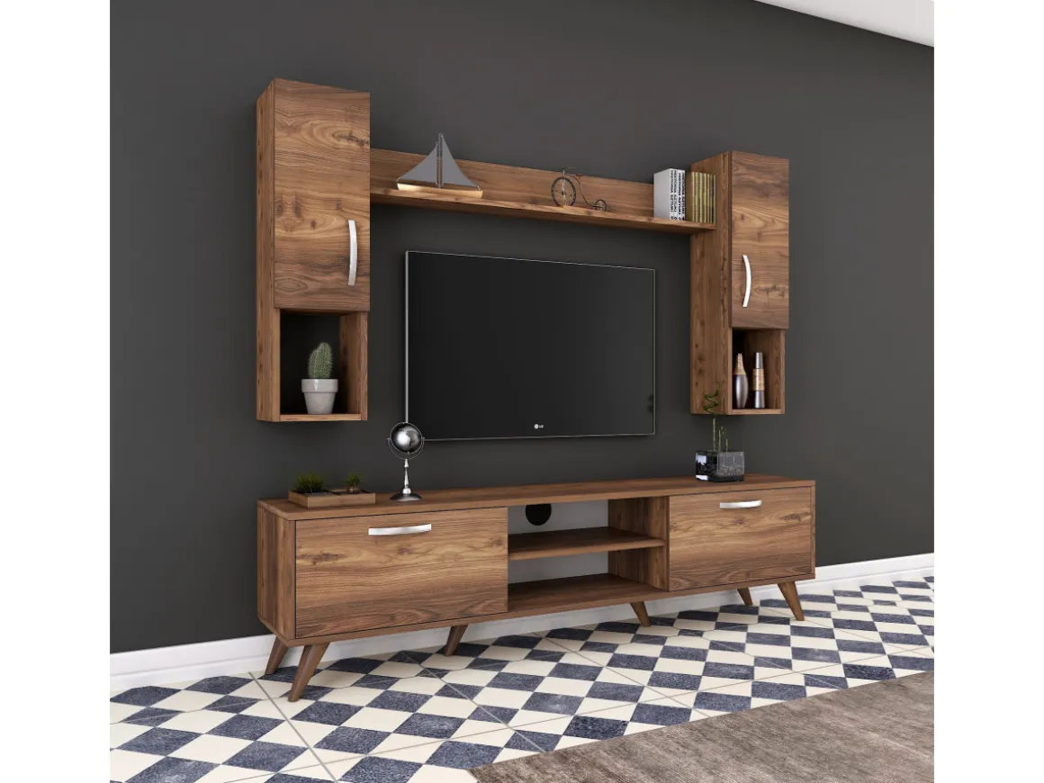 Ensemble meuble TV en bois "Mezalun" - 180 x 35 x 48 cm - Marron