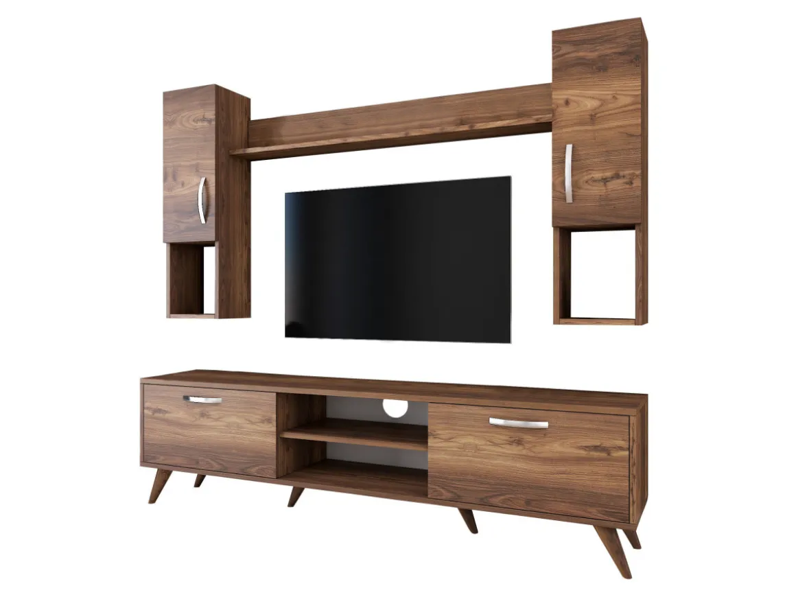 Ensemble meuble TV en bois "Mezalun" - 180 x 35 x 48 cm - Marron