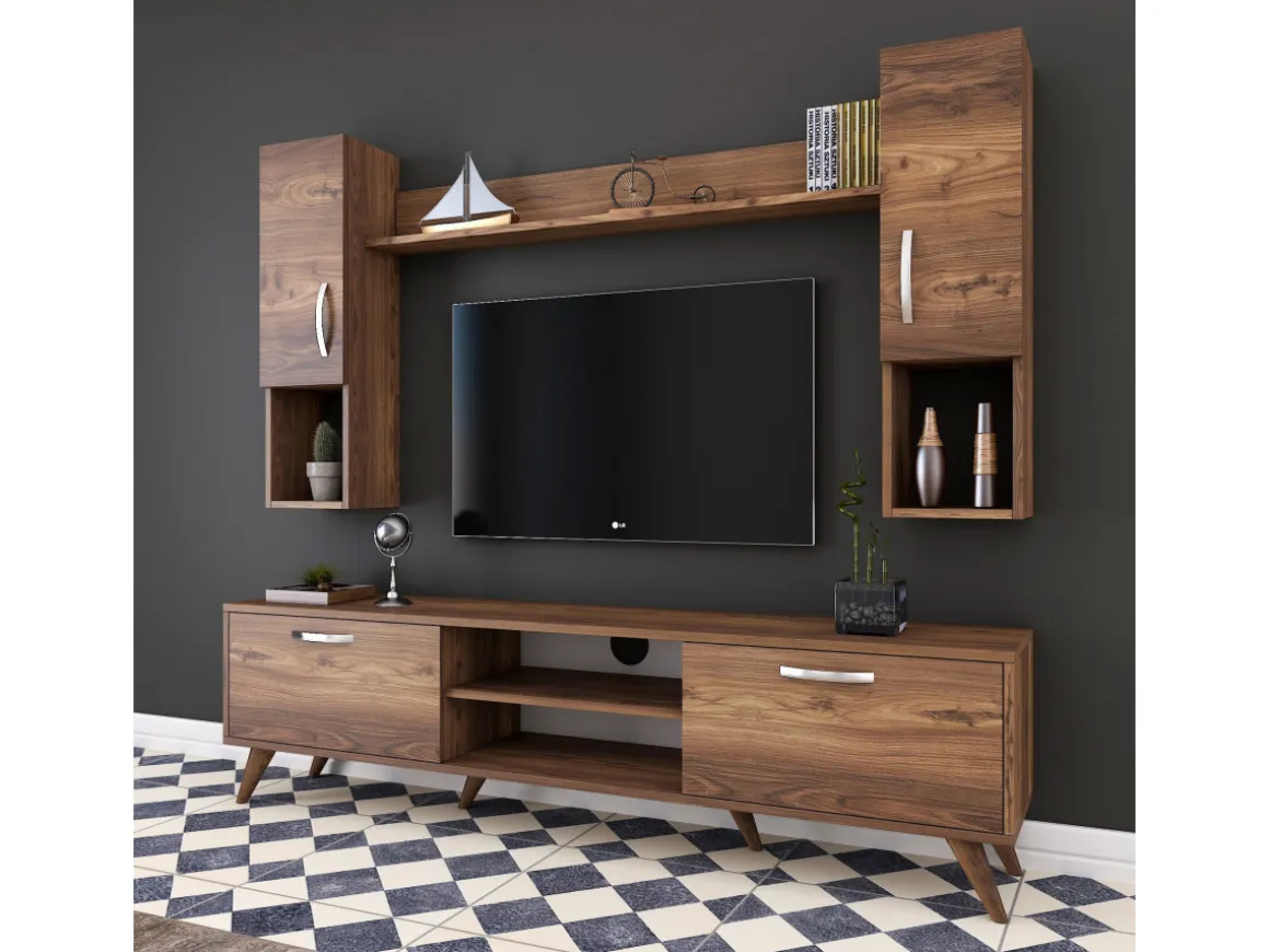 Ensemble meuble TV en bois "Mezalun" - 180 x 35 x 48 cm - Marron