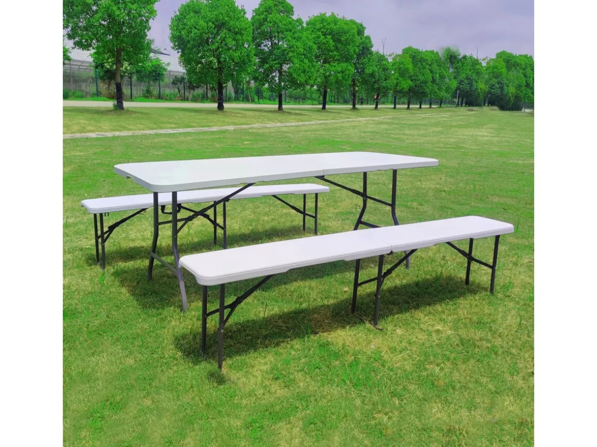 Ensemble Table de jardin pliante + 2 Bancs pliants " Foldy" - Blanc