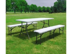 Ensemble Table de jardin pliante + 2 Bancs pliants