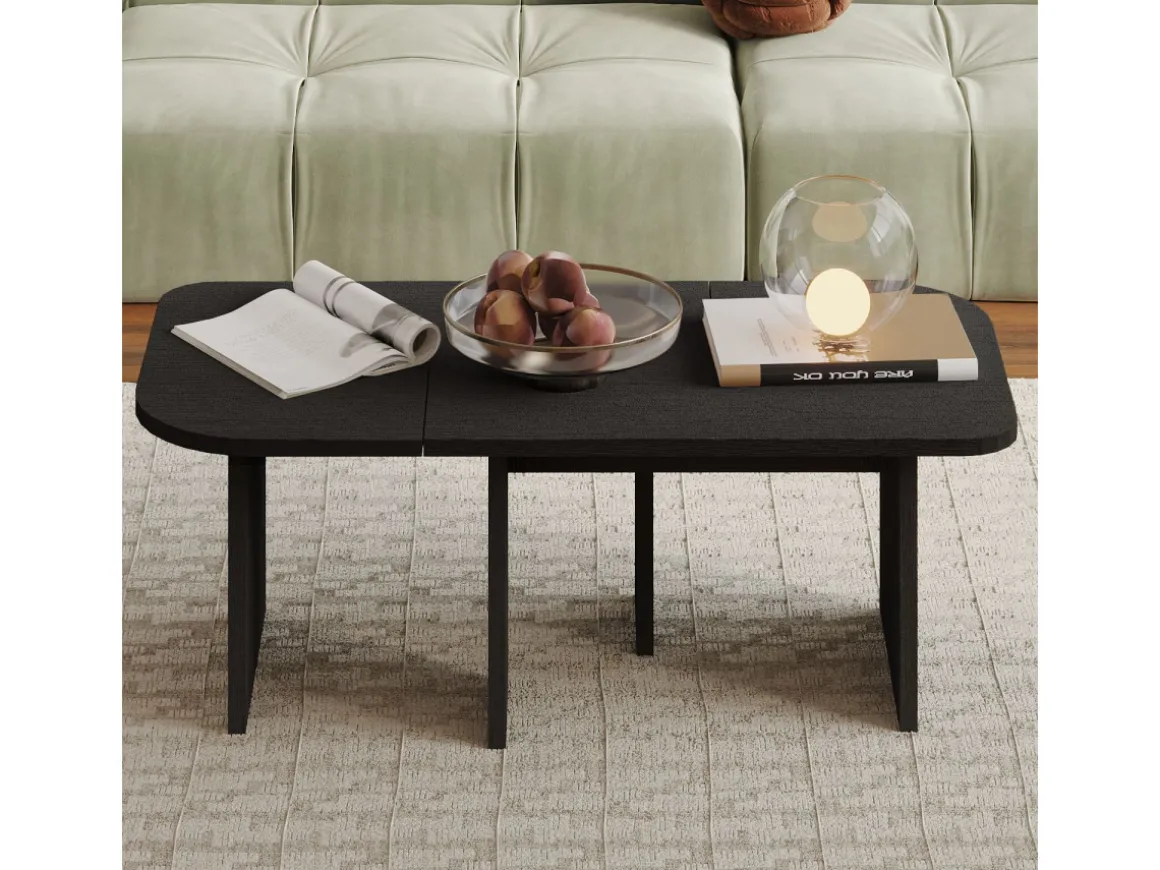 Ensemble Tables Basses en bois "Iris" - 90 x 45 x 35 cm - Noir