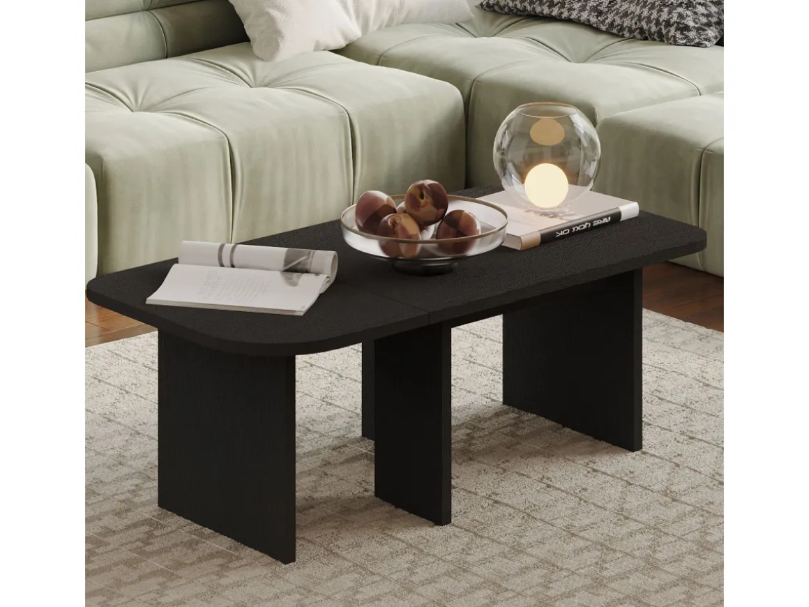 Ensemble Tables Basses en bois "Iris" - 90 x 45 x 35 cm - Noir