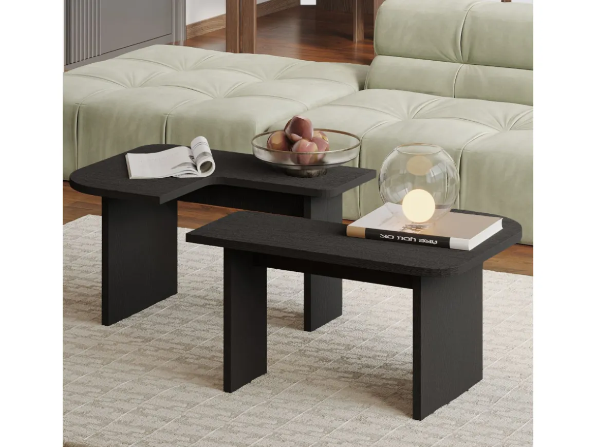Ensemble Tables Basses en bois "Iris" - 90 x 45 x 35 cm - Noir