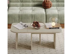 Ensemble tables basses en bois "Iris" - 90 x 45 x 35 cm - Travertin