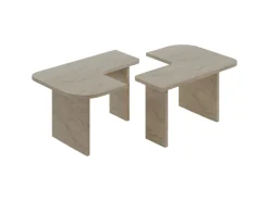 Ensemble tables basses en bois "Iris" - 90 x 45 x 35 cm - Travertin