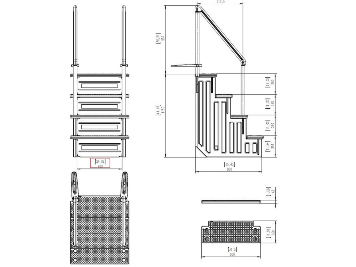 Escalier simple pour piscine en plastique