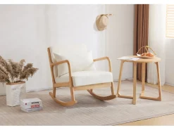 Fauteuil à bascule style scandinave bouclette et bois 