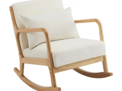 Fauteuil à bascule style scandinave bouclette et bois 