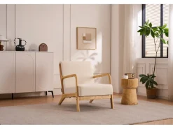Fauteuil "Clinton" en bois style scandinave - Lin - Beige
