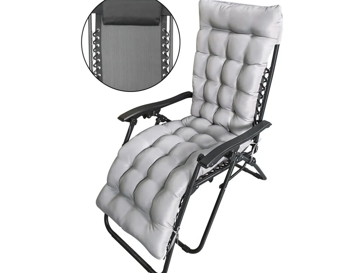 Fauteuil de jardin relax zéro gravité avec coussin matelassé "Sintra" - Noir