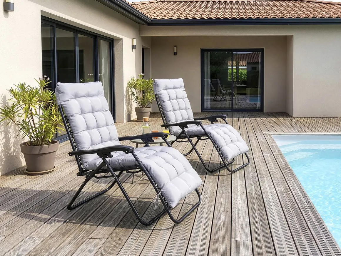 Fauteuil de jardin relax zéro gravité avec coussin matelassé "Sintra" - Noir