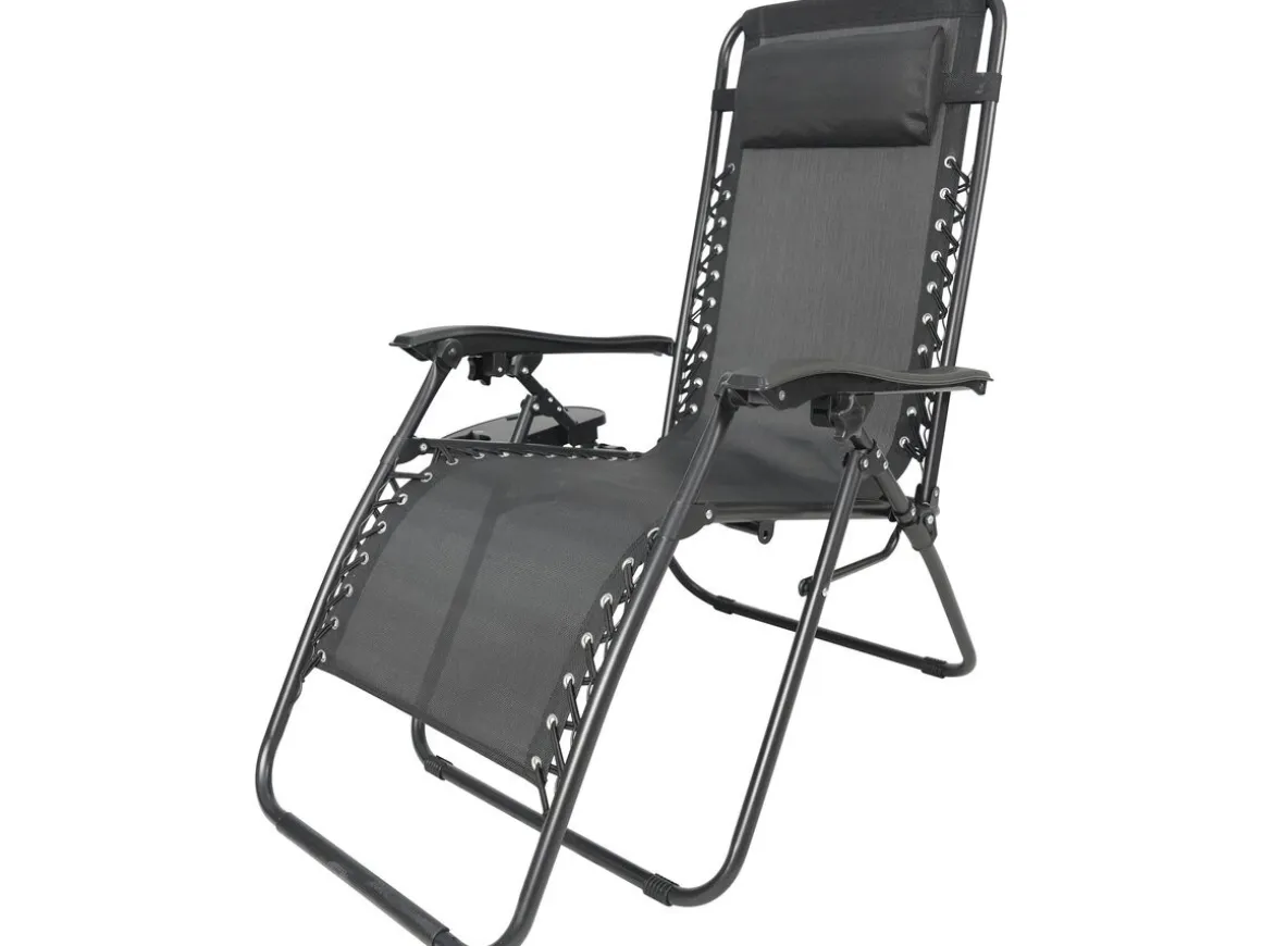 Fauteuil de jardin relax zéro gravité avec coussin matelassé "Sintra" - Noir