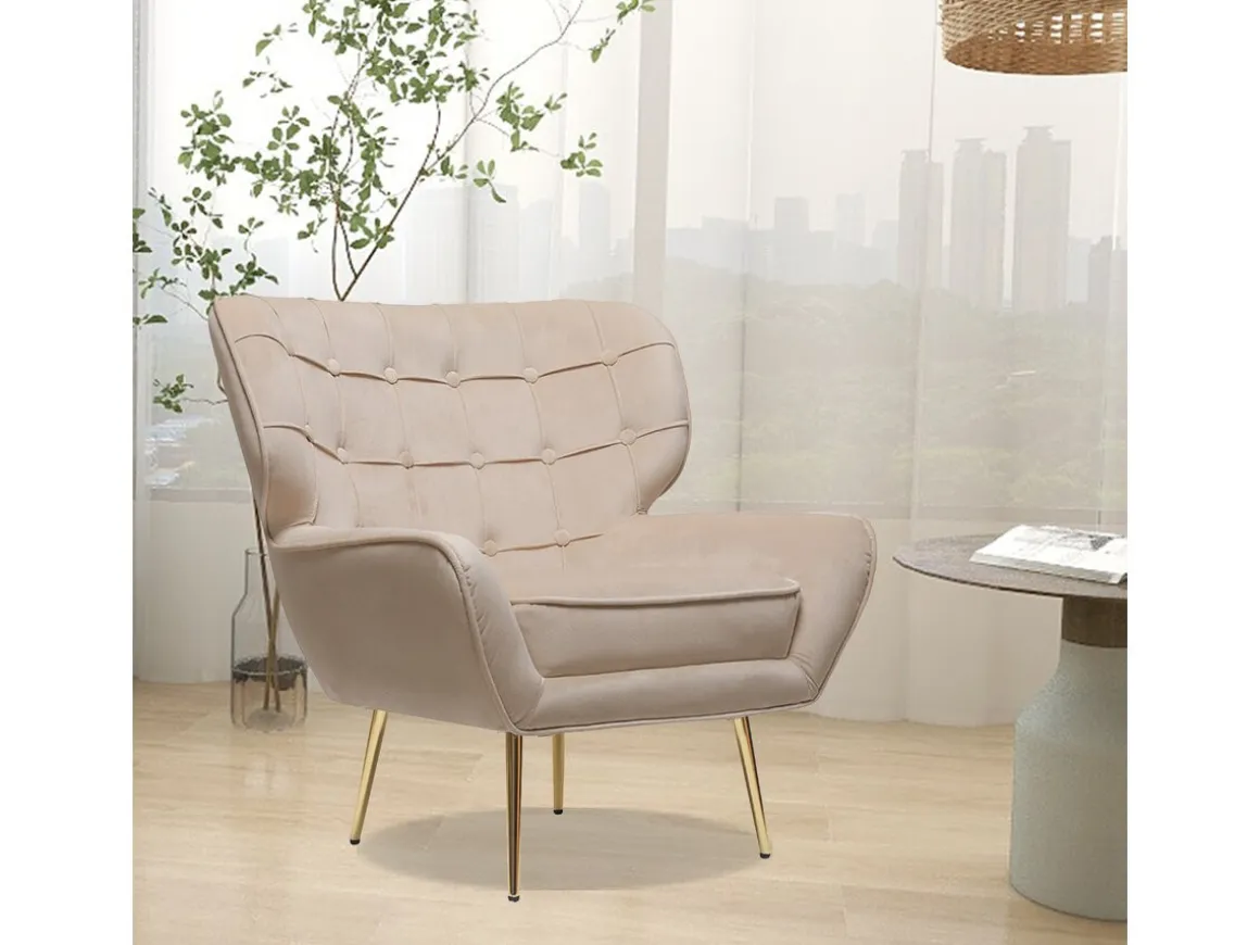 Fauteuil en velours "Austin" - 79 x 71 x 79.5 cm - Beige