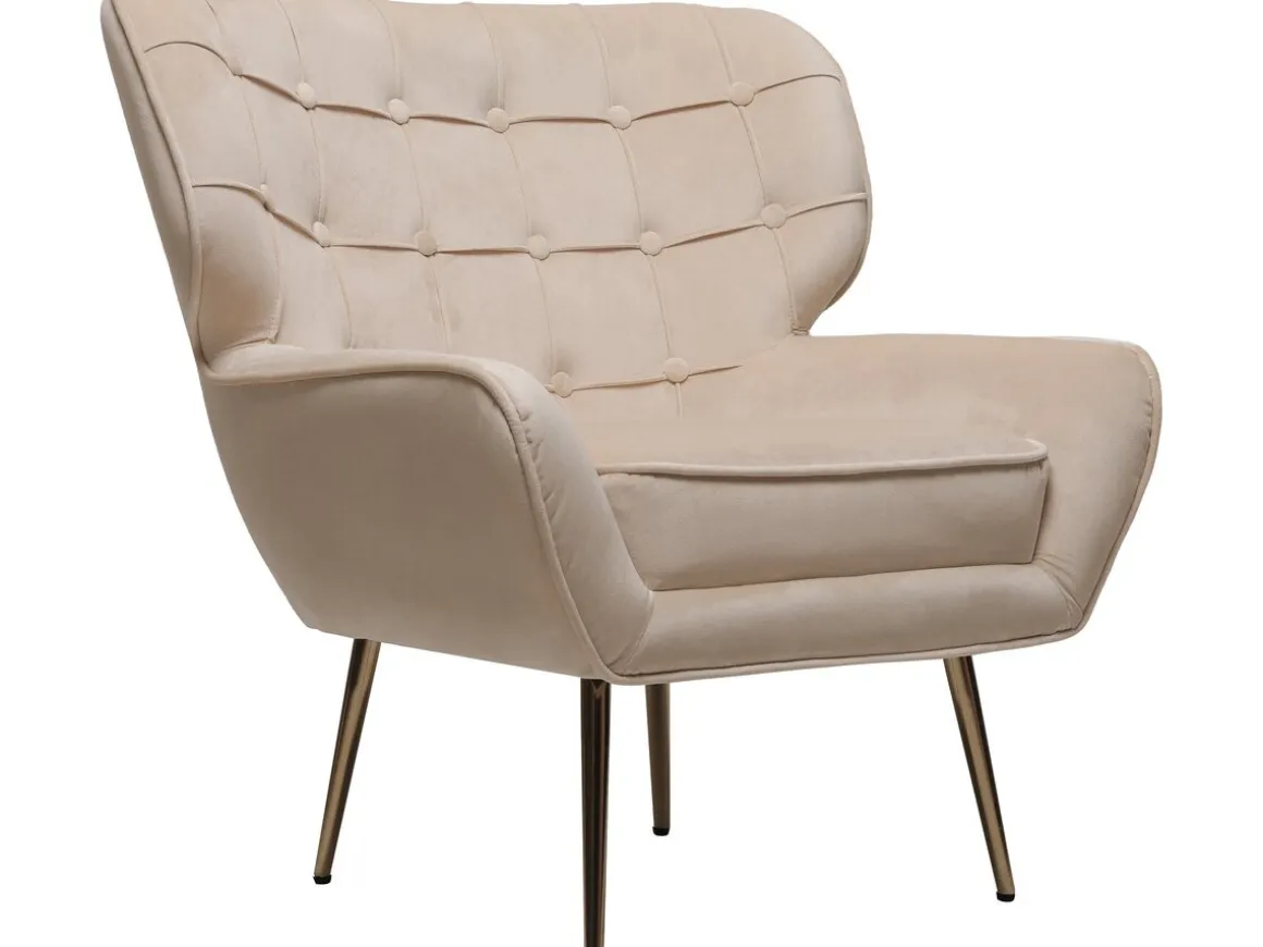 Fauteuil en velours "Austin" - 79 x 71 x 79.5 cm - Beige