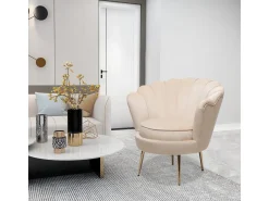 Fauteuil en velours "Floria" - 70 x 73 x 76 cm - Beige