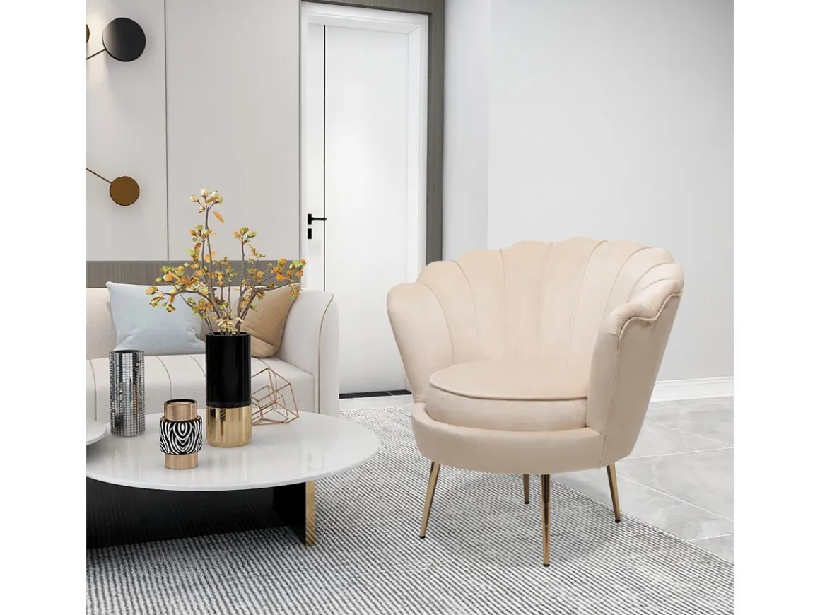 Fauteuil en velours "Floria" - 70 x 73 x 76 cm - Beige