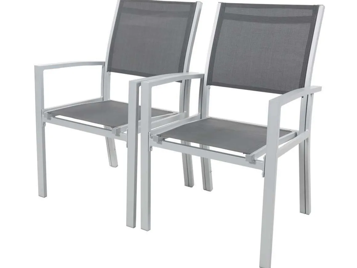 Fauteuil jardin Alu/Textilène "Tropic" - Phoenix - Gris foncé - Lot de 2